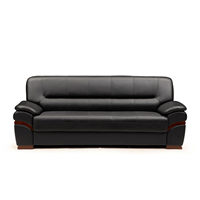 Canapé de bureau commercial personnalisable de style chinois authentique, grand modèle en cuir noir avec structure en bois massif, modèle SN7A, célèbre de Guangdong