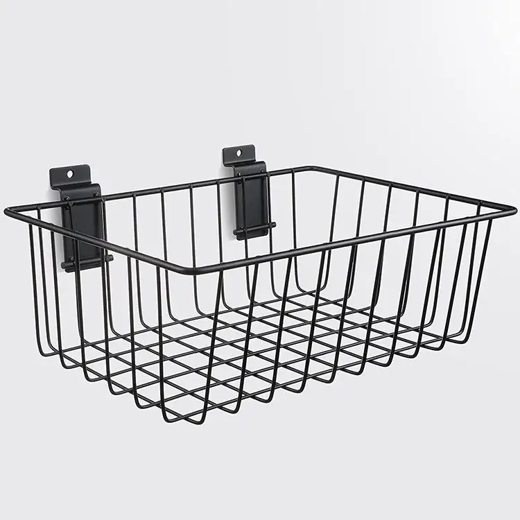 JH-Mech Wire Basket for Slatwall Heavy Duty Steel Powder Coated 24"*12" Deep Slatwall Wire Mesh Basket