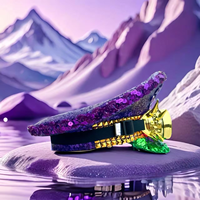 Chapeaux de Capitaine Personnalisés en Gros (3 MOQ) avec Paillettes Violette et Verte, Lunettes Steampunk Dorées, Casquettes de Fête pour Femmes pour Rave et Festivals de Musique