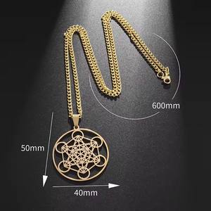 Kalung liontin kubus Metatrons baja tahan karat rantai Mandala penyembuhan Digital untuk wanita - Product Image 4