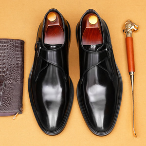 รองเท้าหนังแท้สีดำทรง Monk Strap สำหรับผู้ชาย หัวแหลม ปิดด้วยหัวเข็มขัด เหมาะสำหรับใส่ทำงาน ทุกฤดู งานแต่งงาน พร้อมบริการดรอปชิปปิ้ง - Product Image 6