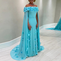 Robe de soirée formelle pour femmes avec appliques florales, décoration de perles, épaules dénudées, manches longues, pour fête, banquet