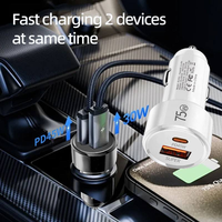 Chargeur de voiture universel rapide pour téléphone portable 75W QC3.0 USB A PD45W USB C double port avec indicateur LED compact 12V24V OEM ODM