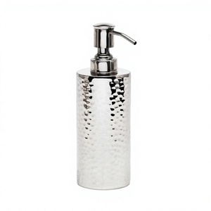 Distributeur de savon en acier inoxydable, rond, finition martelée moderne, ensemble de salle de bain, bouteille à pompe unique pour liquides, facile à nettoyer, décoration intérieure - Product Image 1