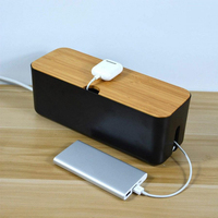 Boîte de gestion de câbles rectangulaire de grande taille avec couvercle en bois, design moderne, organisateur de bureau, organisateur de câbles pour TV, ordinateur, hub USB