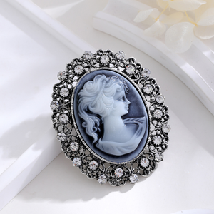 Bijoux en alliage Rhinestone Vintage <span class=keywords><strong>Broche</strong></span> Femme Palais Beauté Portrait Poitrine Fleur Rhinestone Beauty Head Cameo Brooch - Product Image 3