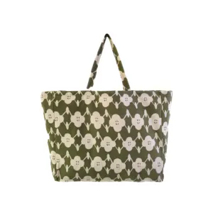 新款时尚女性绿色花卉设计棉帆布手提包购物袋环保回收定制标志印花帆布手提包
