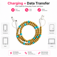 Câble de charge USB Type C FASHLINK en gros 4-en-1 avec perles turquoise et perles métalliques, pour transfert de données