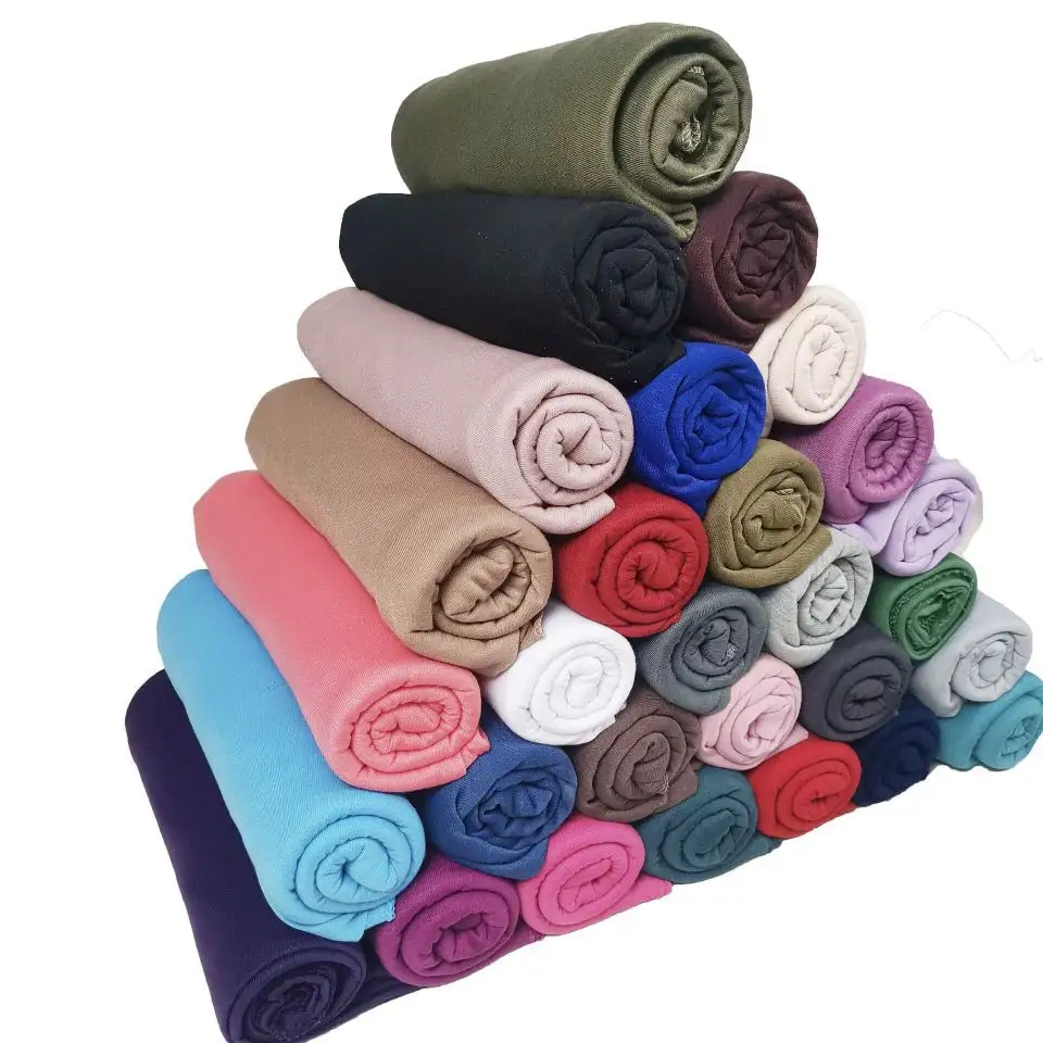 エスニックスカーフ & ショール卸売高品質弾性無地Foulard女性イスラム教徒ヒジャーブジャージー綿スカーフ