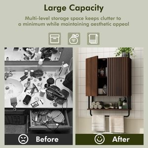 Meiyani Farmhouse Salle de bain cannelée suspendue au mur 2 portes Armoire de rangement pour toilettes à médicaments à 3 niveaux avec étagère réglable - Product Image 6