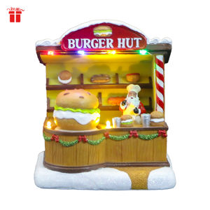 Aldea Navideña Animada con Luces LED, Caseta de Hamburguesas en Movimiento, Escultura de Resina, Decoración Iluminada para <span class=keywords><strong>el</strong></span> Hogar, Escritorio, Mesa, Adorno Festivo - Product Image 2