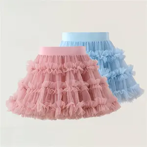 2024 Nieuwe Pluizige Tule Kant Mesh Ballet Tutu Rok Voor Baby Meisjes Kinderen Verjaardagsfeestje Dansen Knielengte Korte Tutu Rok