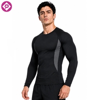 Haut de sport pour homme en polaire chaud à manches longues avec logo personnalisé, grande taille, color block, haute élasticité, compression