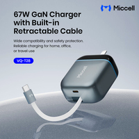 Chargeurs GaN Miccell en gros 67W pour téléphones, prises US/UK/EU, avec câble de charge rapide rétractable de 1 m pour tous les smartphones