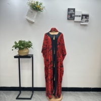 Nouvelle Robe Maxi Abaya Africaine Imprimée Tie-Dye d'Été avec Détails à Pompons, Anti-Plis, Séchage Rapide, et Foulard Assorti