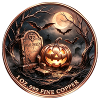 Pièce de collection Halloween en cuivre pur .999 de 1 oz, motif pierre tombale, citrouille et chauve-souris, en cuivre rouge fin, pour la vente en gros