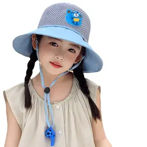 2024 nouveau style d'été enfants unisexe protection solaire chapeau maille style confortable et respirant ours grand bord chapeau de soleil