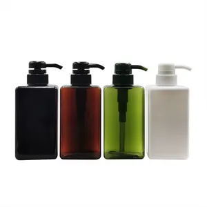 Custom Amber Square Shampoo Bottle 250ml 450ml 650ml Plastic Hand Wash Lotion Pump Bottle