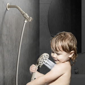 Ensemble de douche à six fonctions avec pommeau de douche brossé, jet pluie, massage, oxygénation, économie d'eau, pommeau de douche rond portable - Product Image 3