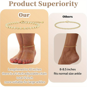 Chevillères ajustables imperméables grandes tailles pour femmes, bracelets de <span class=keywords><strong>cheville</strong></span> délicats pour femmes, très tendance - Product Image 4