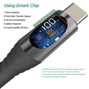 Câble USB-C Type-C 100W 2M à charge rapide avec <span class=keywords><strong>écran</strong></span> LED, en cuivre pur tressé, pour accessoires informatiques et d'appareil photo - Product Image 5