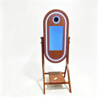Cermin Layar Sentuh Kayu Oak Oval untuk Photo Booth, Kompatibel dengan Komputer Pribadi, Printer Opsional untuk Pesta Pernikahan, Portabel