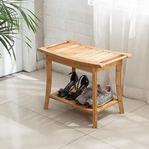 Bambu Shower Bench Shower Stool com prateleira de armazenamento SPA Bath <span class=keywords><strong>Chair</strong></span> para o assento do banheiro ou sala de estar em Door & Outdoor - Product Image 3