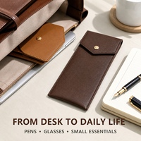 Pochette à stylos en cuir PU grande capacité, étui à crayons portable avec fermeture à pression pour étudiants, bureau et rangement de lunettes