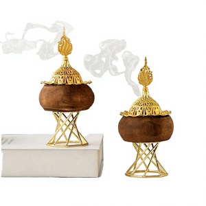 Brûleur d'encens décoratif élégant en bois de santal, style arabe religieux, mini, avec support, pour l'Aïd - Product Image 3