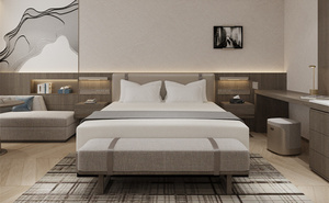 Juego de muebles de dormitorio moderno para hotel, colchón de cabecero con marco de cama de madera King/Queen para uso en apartamentos de hospitalidad de 3 estrellas - Product Image 5