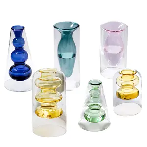 Harga grosir vas kaca warna-warni modern desain Eropa vas botol kaca warna-warni untuk dekorasi rumah