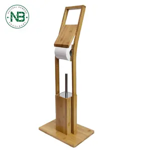 Bamboo Toilet Butler With Toilet Paper Holder And Toilet Brush Set