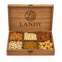 Boîtes en bois divisées de qualité supérieure avec logo personnalisé pour les noix, boîte à collation en bois naturel à compartiments multiples pour les cadeaux gastronomiques de Noël