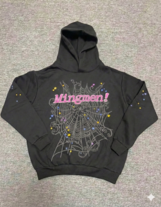 <span class=keywords><strong>Felpa</strong></span> con Cappuccio Hip Hop Personalizzata Mingmen, Stampa Ragnatela con Strass Y2K, Streetwear <span class=keywords><strong>Oversize</strong></span> Nero - Product Image 3