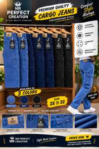 Pantalon cargo en jean pour homme, six poches, design uni, décontracté, utilitaire, pour les activités de plein air et la mode quotidienne - Product Image 3
