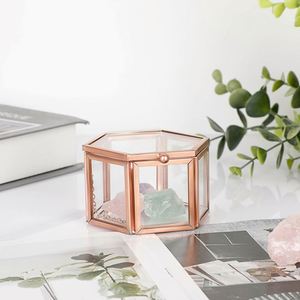 Caja de Joyería Hexagonal de Cristal Dorado Vintage, Organizador de Joyas Geométrico, Estuche de Recuerdos de Latón Hecho a Mano para Propuesta de Matrimonio, Decoración del Hogar - Product Image 3