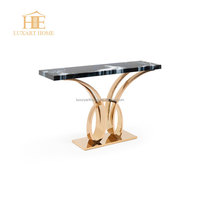 Mobilier de maison de luxe table console en marbre naturel en acier inoxydable bureau d'entrée mural pour salon de luxe moderne