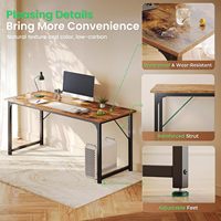 Bureau d'ordinateur, bureau à domicile de 55 pouces, pour jeux, écriture et travail, grande place pour les jambes, structure en métal robuste, moderne et simple, marron rustique