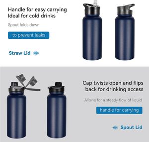 Bouteille d'eau isotherme en acier inoxydable à double paroi avec paille, personnalisable avec logo, vente en gros - Product Image 5