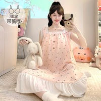 Ensemble de pyjama d'été style princesse avec soutien-gorge rembourré, bretelles spaghetti, robe de nuit longue, microfibre respirante, taille élastique, grande taille
