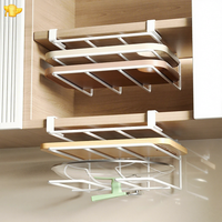Support de rangement de cuisine sans perçage en métal à crochets pour planches à découper, essuie-tout et couvercles de casseroles