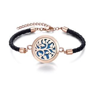 Promotional Gift Wholesale Children's Aromatherapy Essential Oil Diffuser Stainless Steel Tree Locket <b>Leather</b> <b>Bracelet</b> for - Product Image 6