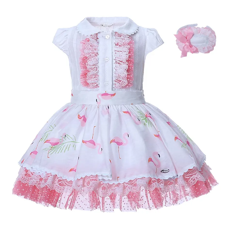 Oem Pettigirl Zomer Baby Kleding Vlakte Roze Franse Maid Kids Party Jurken Voor Meisjes