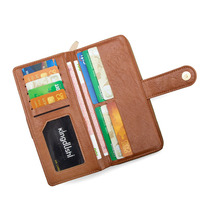 Dompet Wanita Panjang dengan Resleting, Kulit PU Lapis Lilin, Penutup Kancing, Tempat Kartu, Organizer Multi Slot, Clutch Wristlet, Grosir OEM ODM