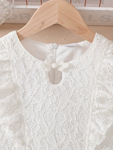 Vestito <span class=keywords><strong>da</strong></span> <span class=keywords><strong>Cerimonia</strong></span> per Neonata con Grande Colletto, Abito Principessa Casual in Pizzo a Maniche Lunghe con Fodera in Cotone per Bambine - Product Image 5