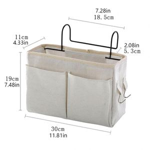Cotton Linen Hanging Bag Iron Hooks Bedside Hanging Bag Student Dormitory Wall Mounted Storage Basket Daily Necessities Storage - Product Image 6
