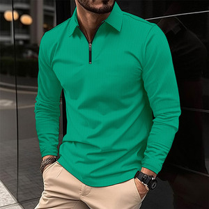 <span class=keywords><strong>Polo</strong></span> da uomo di lusso in seta a <span class=keywords><strong>maniche</strong></span> <span class=keywords><strong>lunghe</strong></span> per primavera autunno, stile street fashion business, con risvolto e cerniera, tinta unita, ecologico - Product Image 5