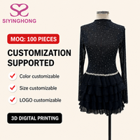 Robe de soirée à manches longues et col montant ornée de strass, fabriquée sur mesure pour femmes, vente en gros, marque privée