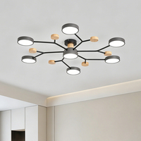 Plafonnier LED en forme de branche nordique, en métal noir et bois, semi-encastré, moderne, à plusieurs têtes, style lustre