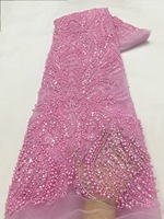 NI.AI Nouveau design Tissu en dentelle perlée et à sequins pleine surface, Tissu en dentelle filet à sequins et perles, Tissu en dentelle filet perlée